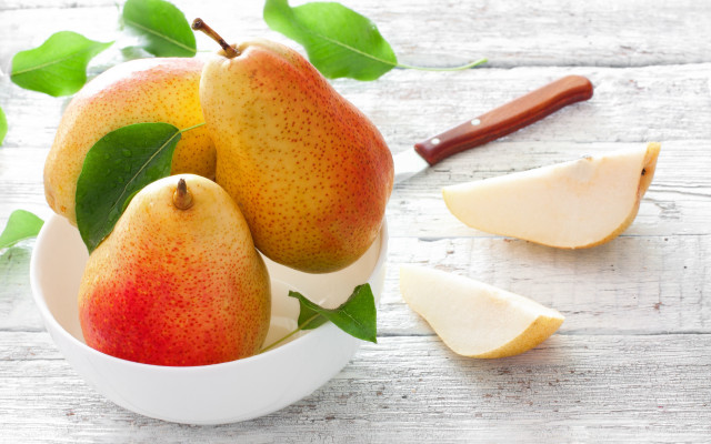 Pear bowl knife leaves wooden free wallpaper - medium preview image