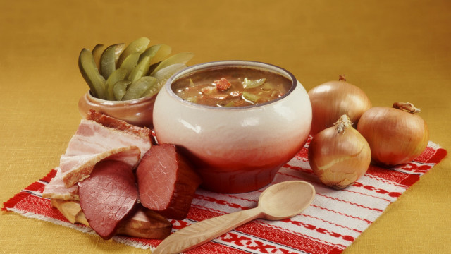 Soup meat beans vegetables tablecloth free wallpaper - medium preview image