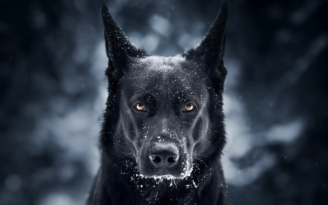 Black dog snowflake face night free wallpaper - medium preview image
