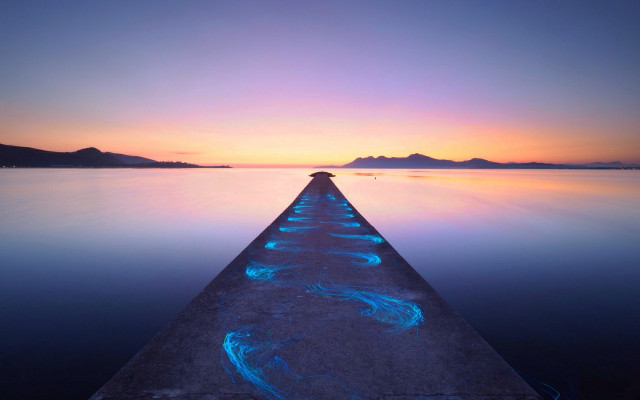 Pier lights biolu minimalist sunset free wallpaper - medium preview image