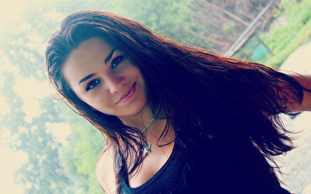 Woman long hair window trees #3 free wallpaper - medium preview image