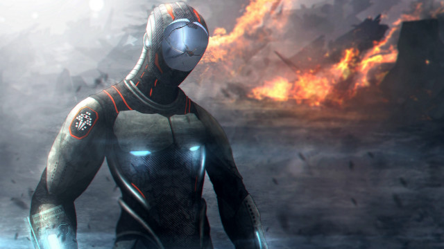 Futuristic man in suit fire free wallpaper - medium preview image