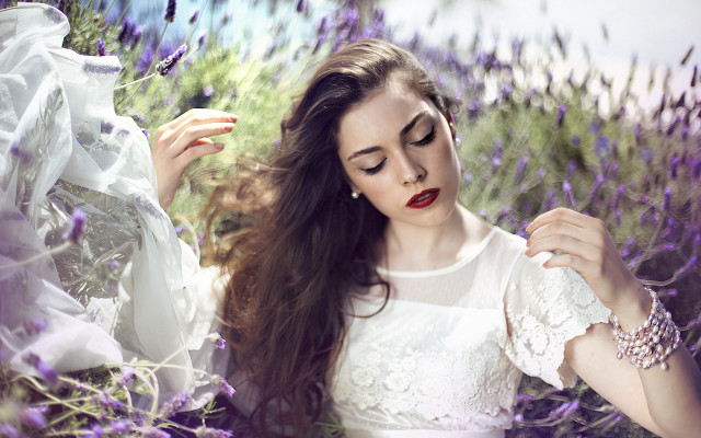 Woman lavender field white dress free wallpaper - medium preview image