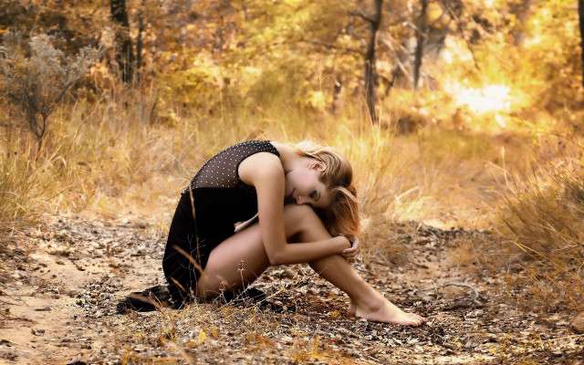 Woman forest autumn fireworks sunset free wallpaper - medium preview image