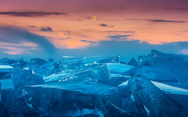 Icebergs sunset moon clouds crystal free wallpaper - medium preview image