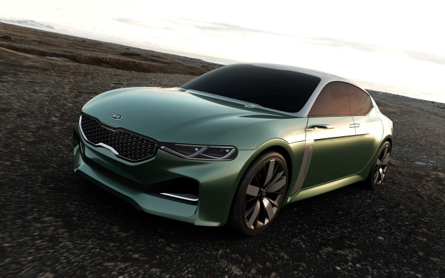 Green car ocean beach road free wallpaper - medium preview image