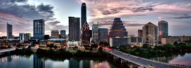 City skyline bridge river clouds free wallpaper - medium preview image
