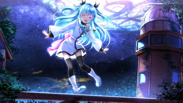 Lighthouse girl dress aurora fireworks free wallpaper - medium preview image