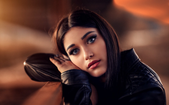 Elina karimova black leather jacket free wallpaper - medium preview image