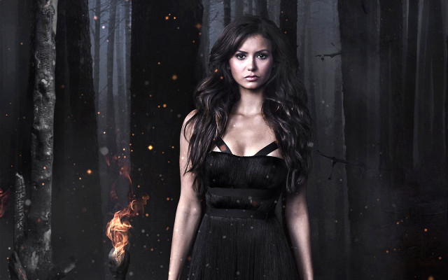 Woman black dress forest fire free wallpaper - medium preview image