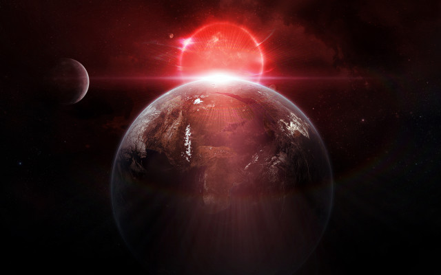 Red sun earth space art free wallpaper - medium preview image
