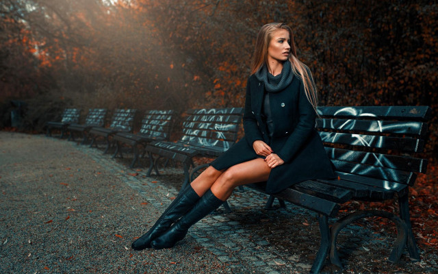 Woman park bench graffiti autumn free wallpaper - medium preview image