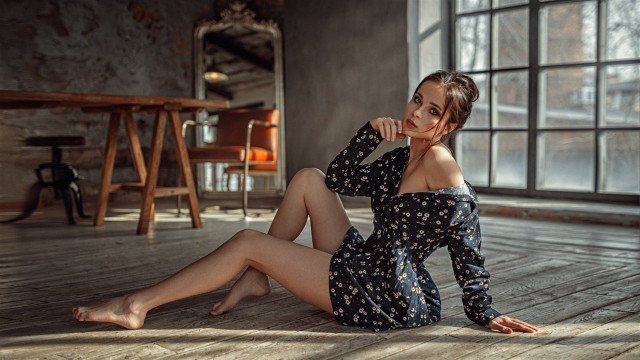 Woman sitting artnouveau fashion portrait free wallpaper - medium preview image
