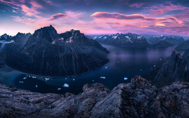 Sunset mountain lake icebergs pink #2 free wallpaper - medium preview image