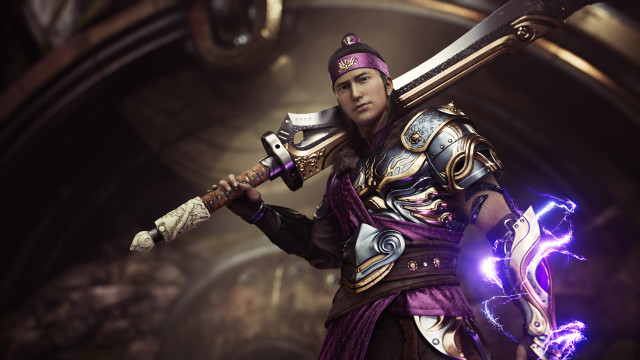 Man armor sword glowing darkroom free wallpaper - medium preview image