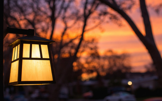 Lamp post sunset trees cars free wallpaper - medium preview image