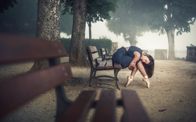 Woman park bench head down free wallpaper - medium preview image