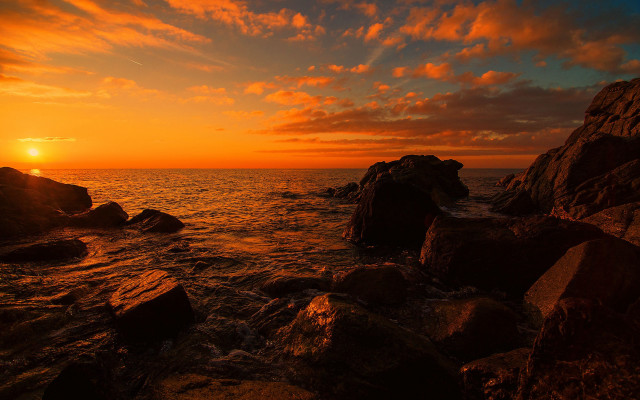 Sunset ocean rocks water orange #7 free wallpaper - medium preview image