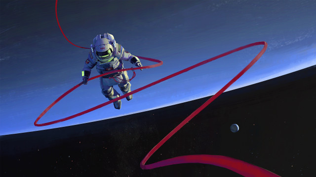 Space astronaut flying red ribbon free wallpaper - medium preview image