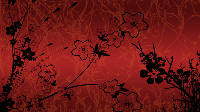 Red black floral butterfly tree free wallpaper - medium preview image