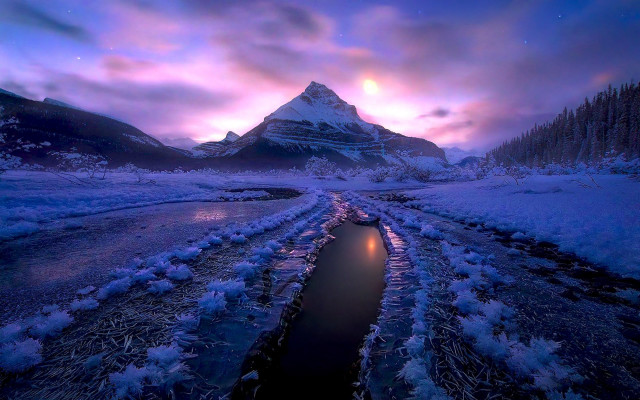 Snowy mountain river clouds night free wallpaper - medium preview image