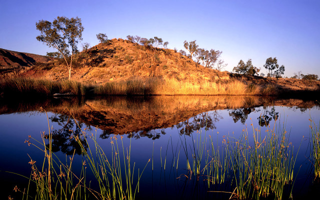 Lake hill grass sky autumn free wallpaper - medium preview image