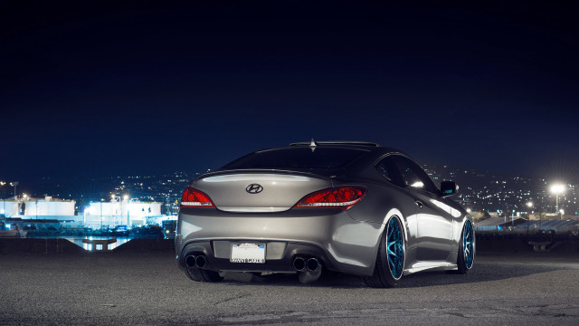 Silver car night parking city free wallpaper - medium preview image