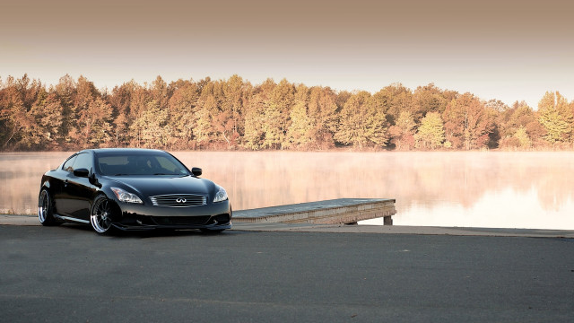 Car dock lake trees photorealism free wallpaper - medium preview image