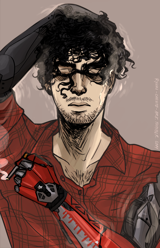 Man redshirt blackhat robot portrait free wallpaper - medium preview image