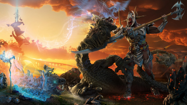 Man sword giant fire ice free wallpaper - medium preview image
