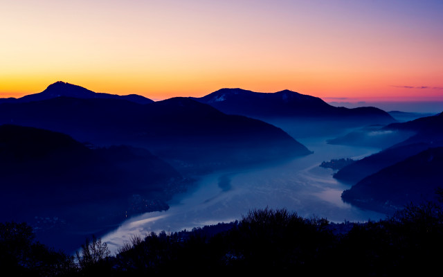 Sunset valley mountains river mountains free wallpaper - medium preview image