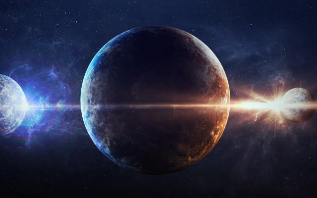 Space sun planets star aurora free wallpaper - medium preview image