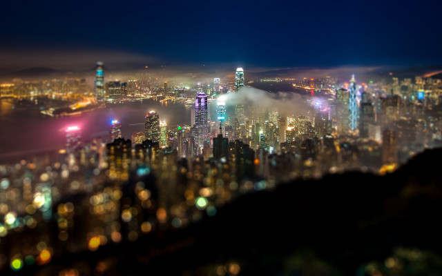 City lights fog nightscape bokeh free wallpaper - medium preview image