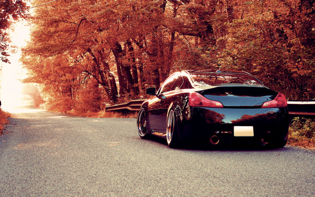 Black sports car woods bridge free wallpaper - medium preview image