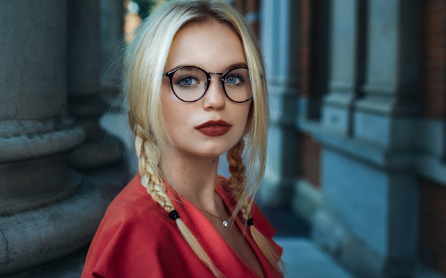 Woman braid glasses building artnouveau free wallpaper - medium preview image