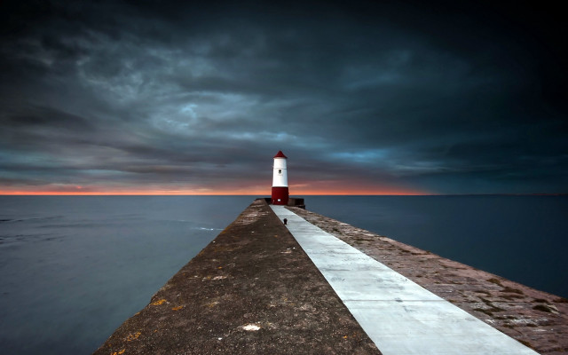 Lighthouse pier cloudy sky precisionism free wallpaper - medium preview image