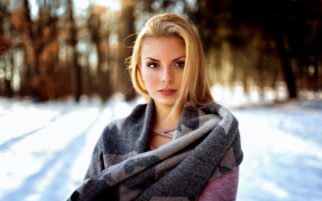 Woman scarf snow trees portrait free wallpaper - medium preview image