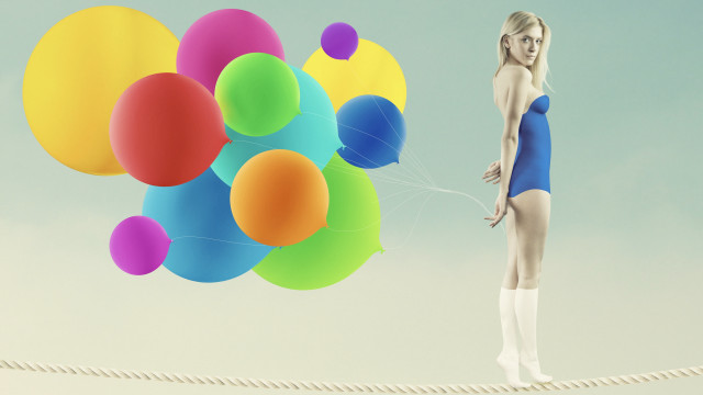 Woman bathing suit rope balloons free wallpaper - medium preview image