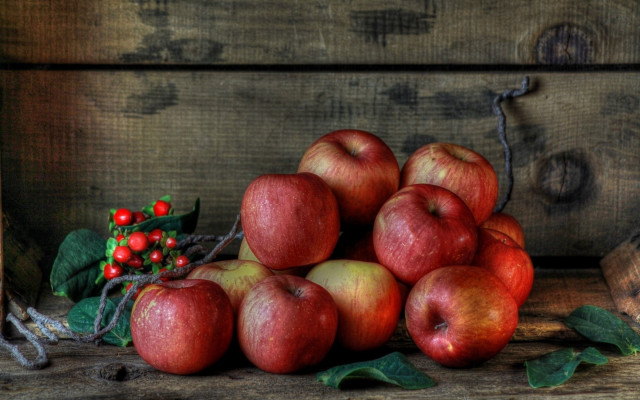 Apples wooden table planter box free wallpaper - medium preview image