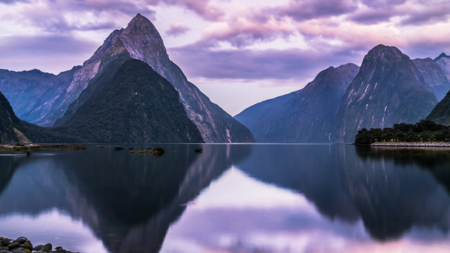 Mountain lake reflection boats cloudy free wallpaper - medium preview image