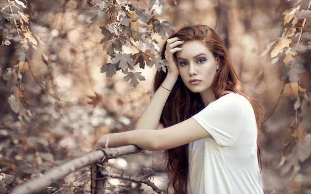 Red haired woman forest portrait #4 free wallpaper - medium preview image