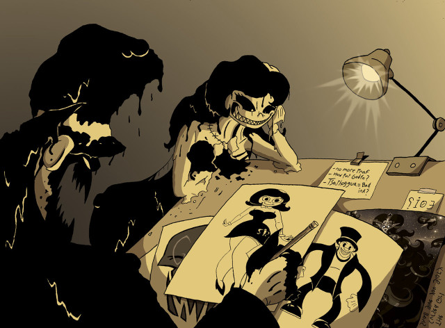 Cartoon man woman desk lamp free wallpaper - medium preview image