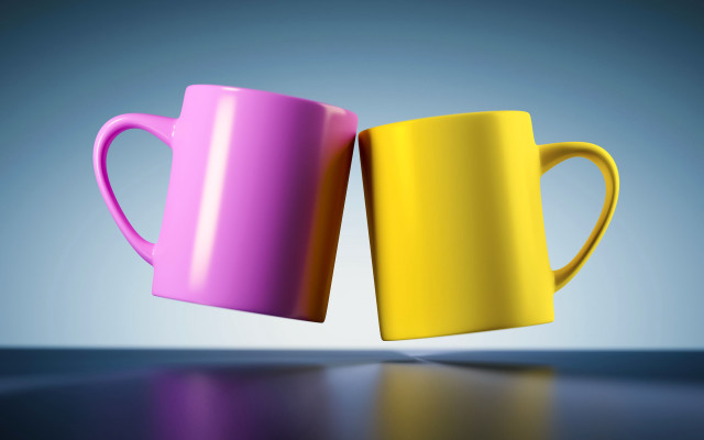 Coffee mugs yellow pink 3d free wallpaper - medium preview image