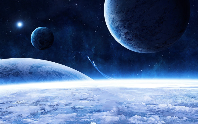 Space planets clouds stars glow free wallpaper - medium preview image
