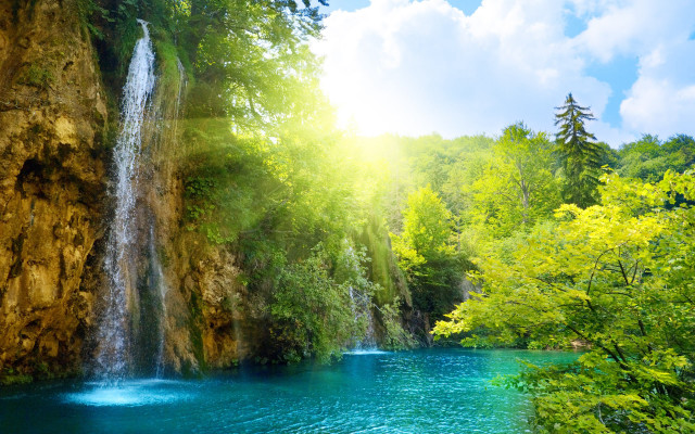 Waterfall forest blue pool nature #2 free wallpaper - medium preview image
