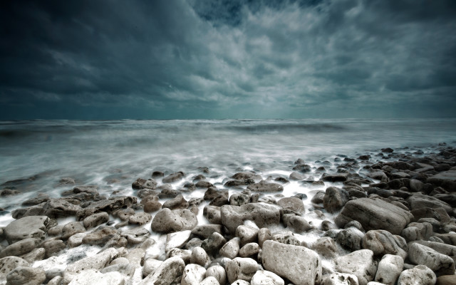 Rocky beach mountain horizon water #2 free wallpaper - medium preview image