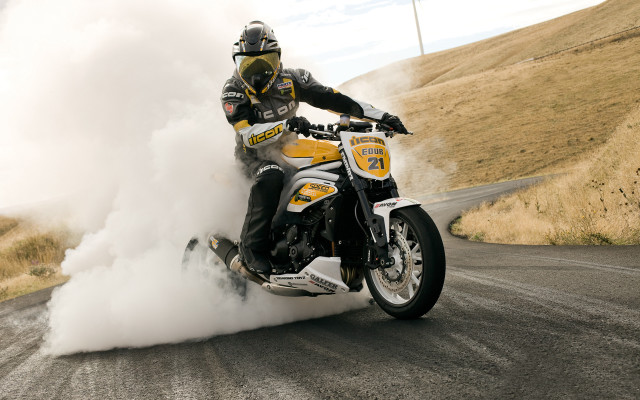 Man motorcycle smoke outdoor road free wallpaper - medium preview image