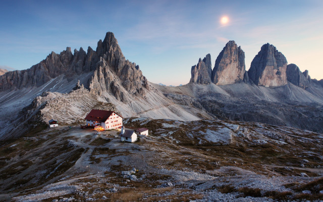 Mountain house fullmoon foreground sky free wallpaper - medium preview image