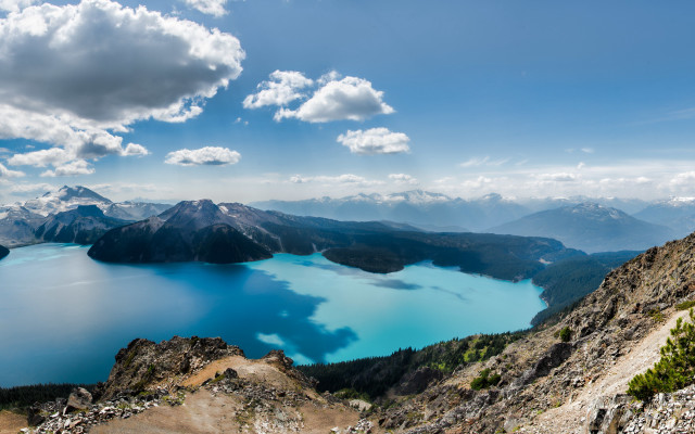 Lake mountain clouds cityscape nature free wallpaper - medium preview image