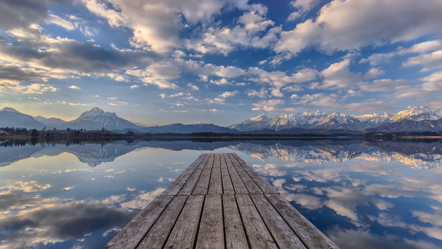 Docked lake mountains clouds sky free wallpaper - medium preview image
